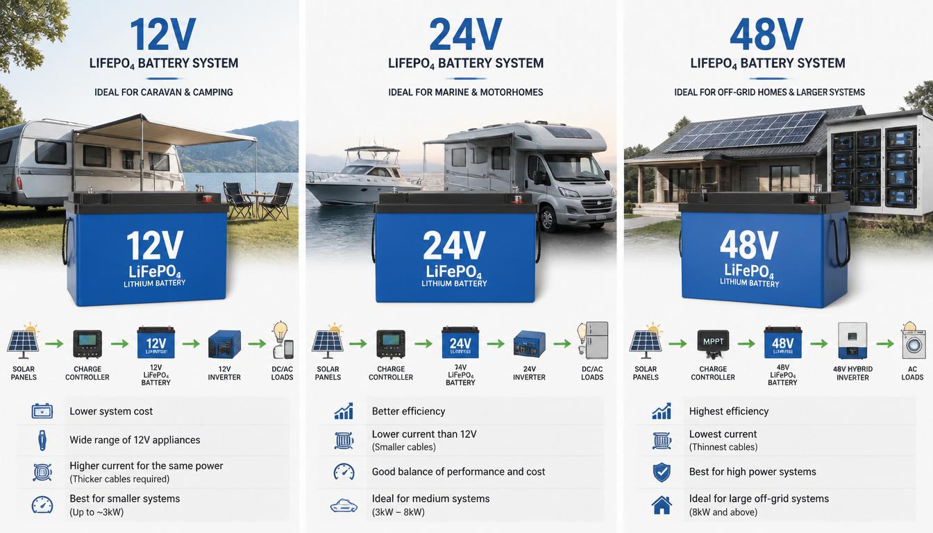 What Is the Difference Between 12V, 24V, and 48V Lithium Batteries? 1 12V vs 24V vs 48V Lithium Batteries